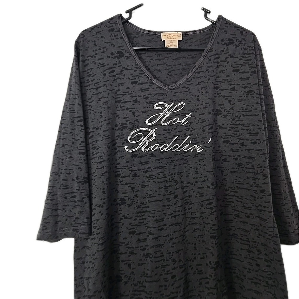 Isaac's Designs Casual Woman's‎ 3/4 Sleeve Blouse Size 1XL Grey & Black